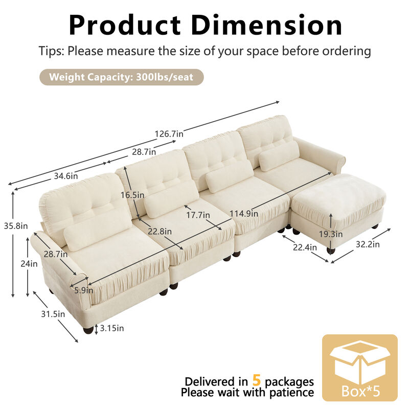 Toxmam Chenille 4‑Seat Modular Sectional Sofa image number 9