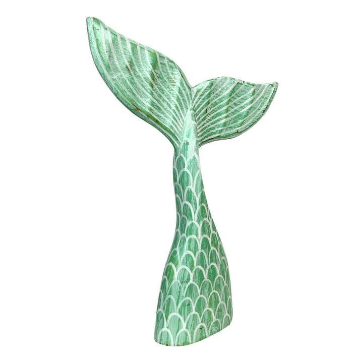 Turquoise Wood Mermaid Tail Sculpture 1375 Coastal Table Decor Ocean Art