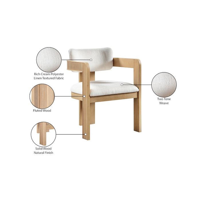 Meridian Furniture Sacha Cream Linen Textured Fabric Dining Chair, Set of 2