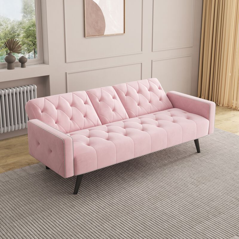 Quamfa Pink Velvet Sleeper Sofa image number 2