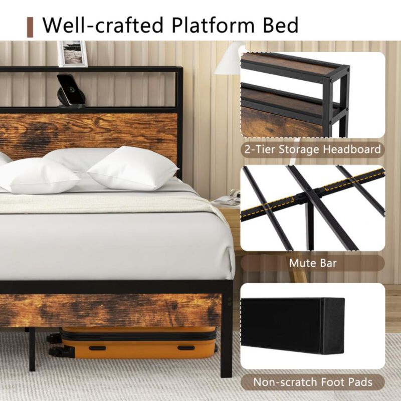 Hivvago Bed Frame with Storage Headboard and Charging Station