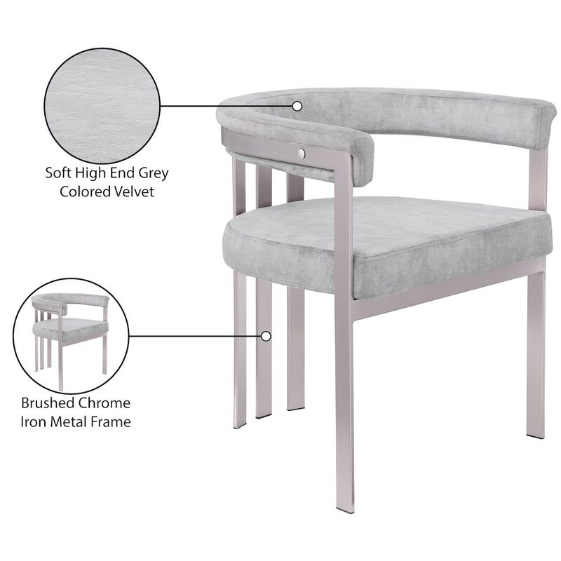 Meridian Furniture Marcello Grey Velvet Dining Chair, Set of 2