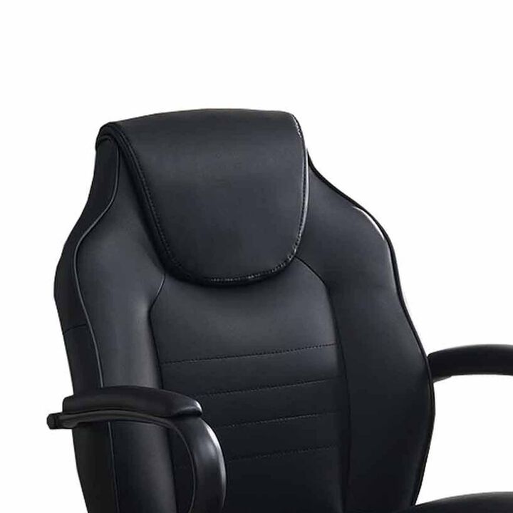 Rue 27 Inch Ergonomic Office Chair, Vegan Faux Leather Swivel Seat, Black-Benzara