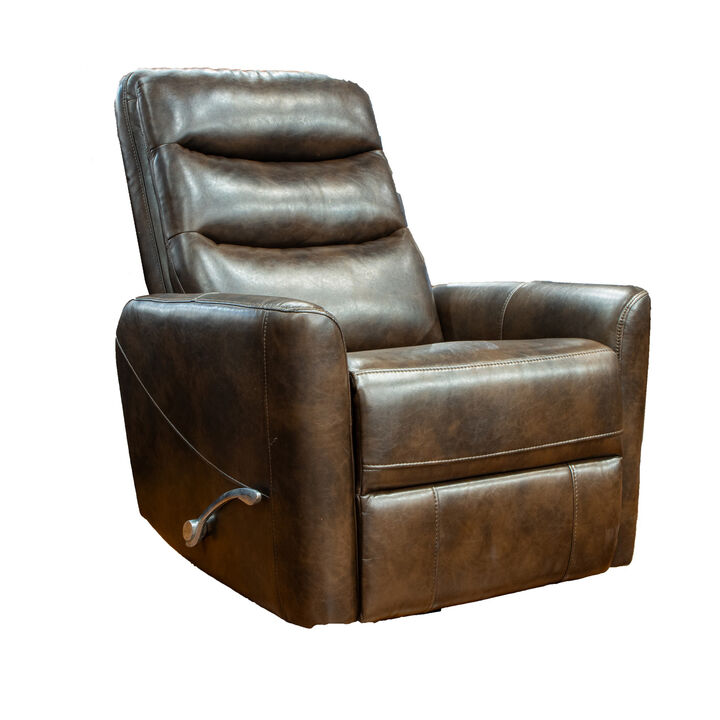 Aki 36 Inch Swivel Manual Recliner Chair, Luxury Plush Brown Faux Leather - Benzara...