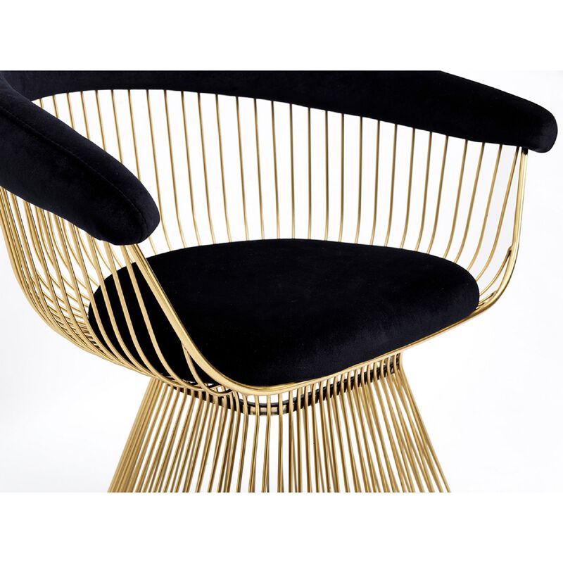 Cid 28 Inch Modern Dining Chair, Slatted Gold Cone Base, Black - Benzara