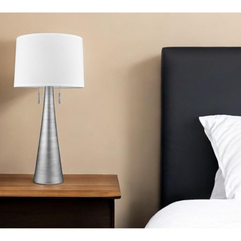 Hivvago 34" Silver Metal Two Light Table Lamp With White Empire Shade