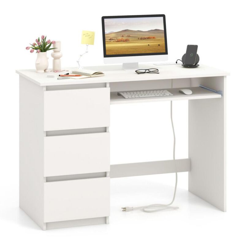 Computer Desk with Power Outlet Keyboard Tray and 3 Large Drawers
