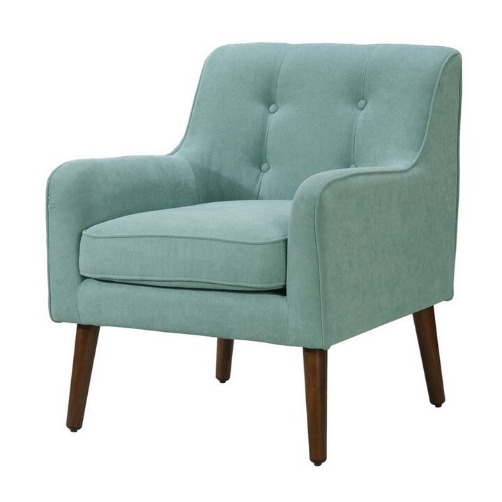 Kina 28 Inch Accent Chair, Teal Fabric, Button Tufted, Angled Wood Legs-Benzara