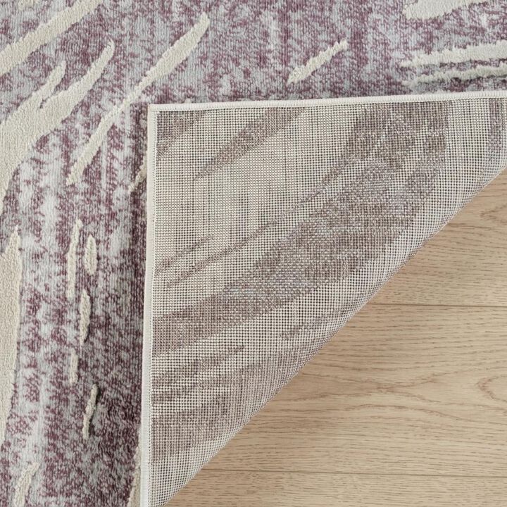 HomeRoots 5' X 8' Beige and Purple Abstract Distressed Area Rug