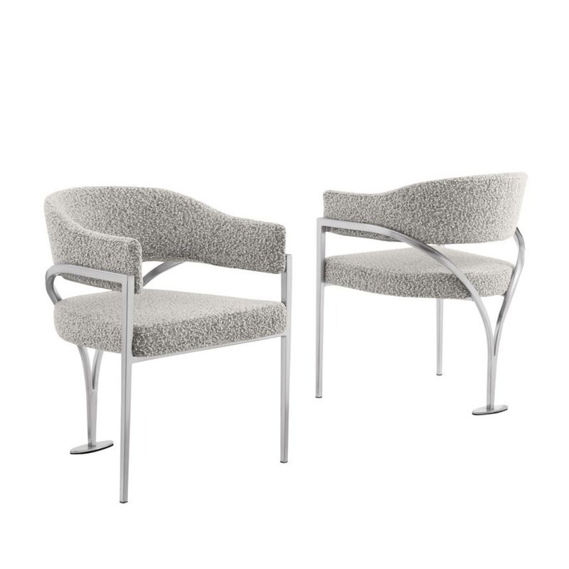 Best Quality Furniture Modern Upholstered Chair with Rich Gray Boucle Fabric Set of 2
