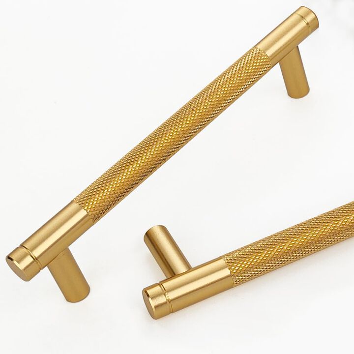 Gutuwellea 2 Pack 5 Inch 128 mm Gold Knurled Cabinet Handles Cabinet Pulls Aluminum Handles Drawer Pulls Oxidation Finish with D