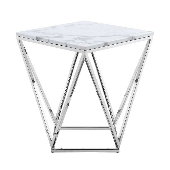 Inspired Home Isaan Marble Top End Table with Stainless Steel Metal Base