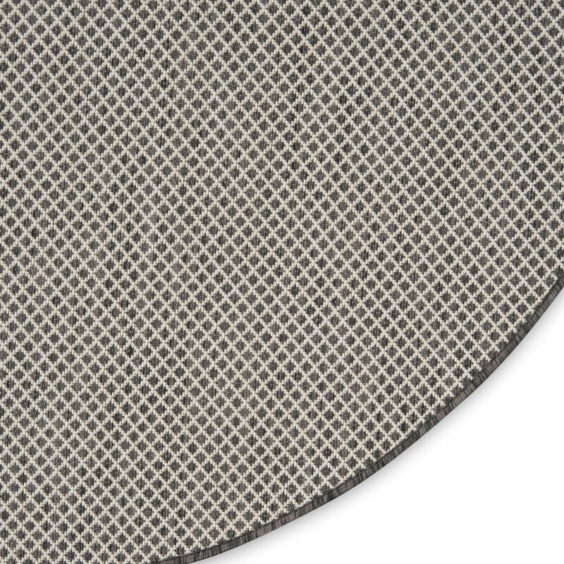 HomeRoots 5' Ivory And Charcoal Round Geometric Indoor Outdoor Area Rug image number 2