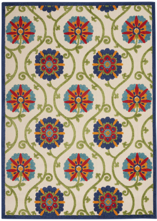 HomeRoots 7' X 10' Navy Blue Beige Green Blue And Red Floral Indoor Outdoor Area Rug