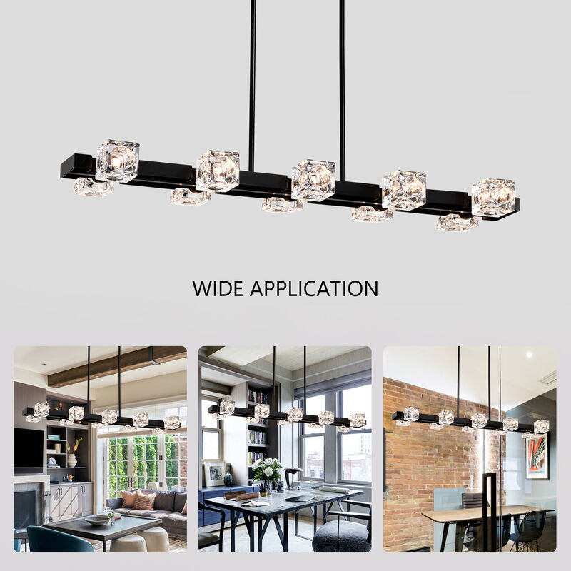 ELEMENT ACE Rectangle Chandelier Dining Room Light Fixture Modern Crystal Hanging Lighting Linear Pendant for Home Kitchen Living Room image number 8