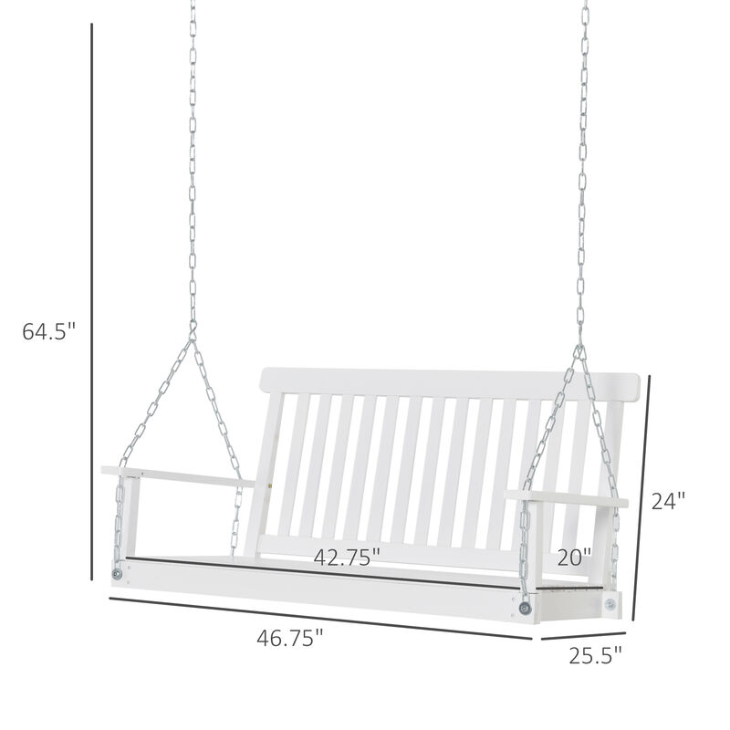 Outsunny 2-Seater Hanging Porch Swing Outdoor Patio Swing Chair Seat with Slatted Build and Chains, 440lbs Weight Capacity, White
