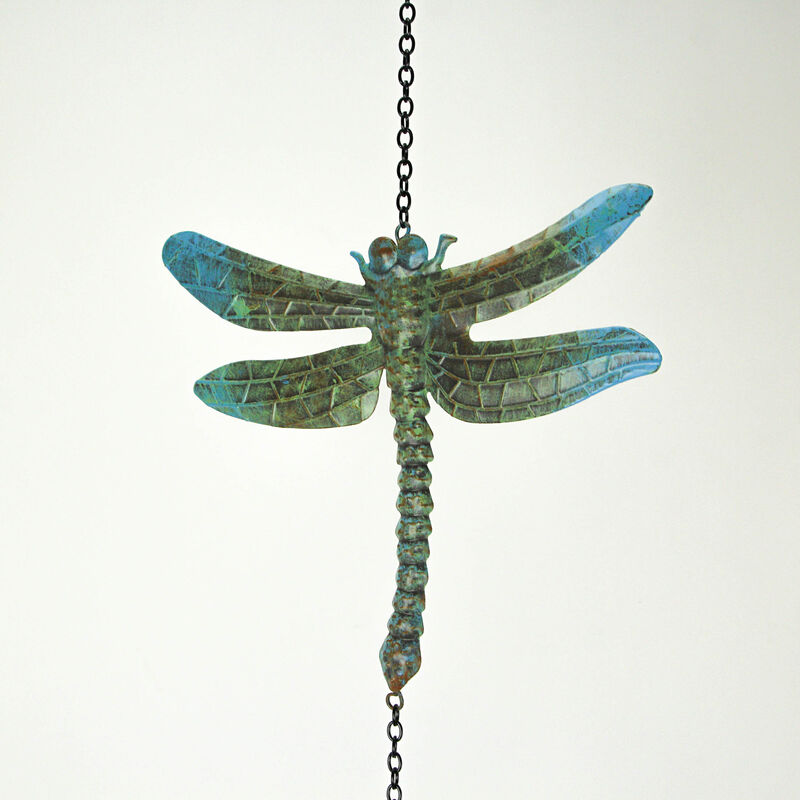 Metal Verdigris Dragonfly Wind Spinner Chain Kinetic Garden Sculpture Home Decor image number 1