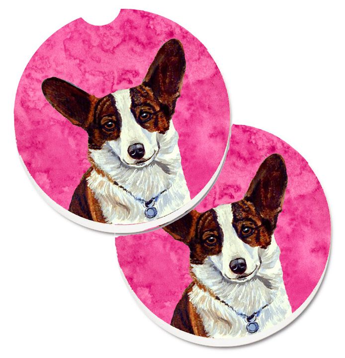 Caroline's Treasures Pink Corgi Set of 2 Cup Holder Car Coasters LH9378PKCARC, 2.56, Multicolor