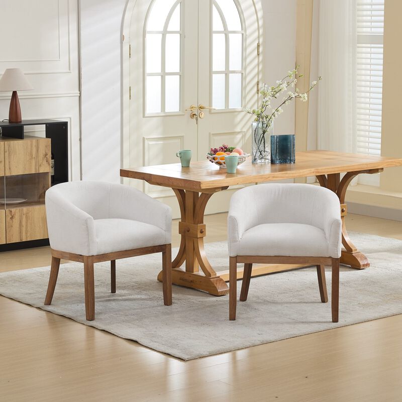 Upholstered Barrel Dining Chairs, Farmhouse Linen Accent Chairs with Natural Hardwood Frame image number 1