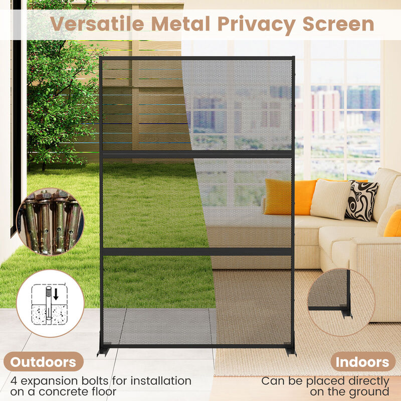 Freestanding Metal Privacy Screen with Expansion Bolts and Connection Screws-Black image number 5