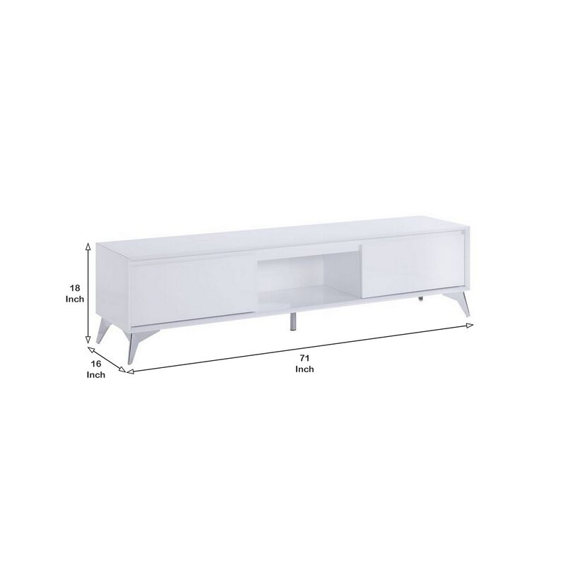 TV Stand with 2 Door Storage and LED Touch Light, White-Benzara
