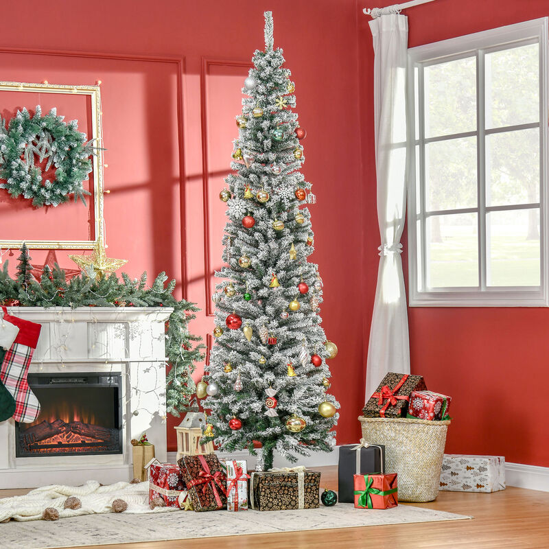 BreeBe 7.5ft Flocked Pencil Artificial Christmas Tree image number 7