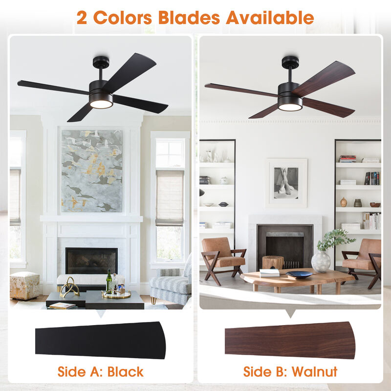 52 in. Smart Matte Black Reversible Blades Ceiling Fan with RGB Light and APP Control & Remote