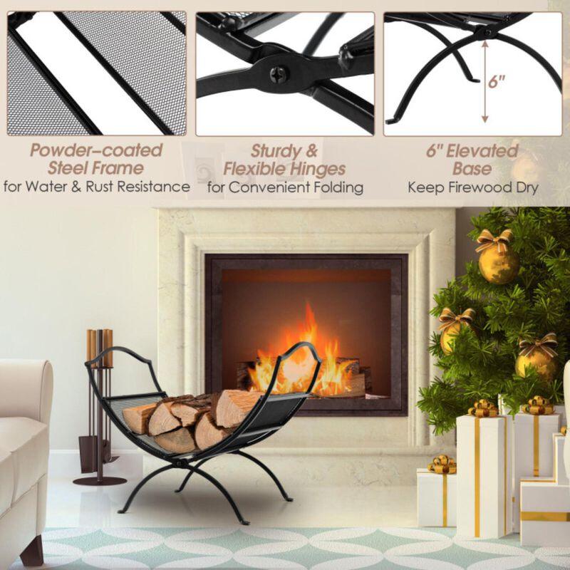 Hivvago 19 Inch Folding Fireplace Log Rack with Convenient Handle