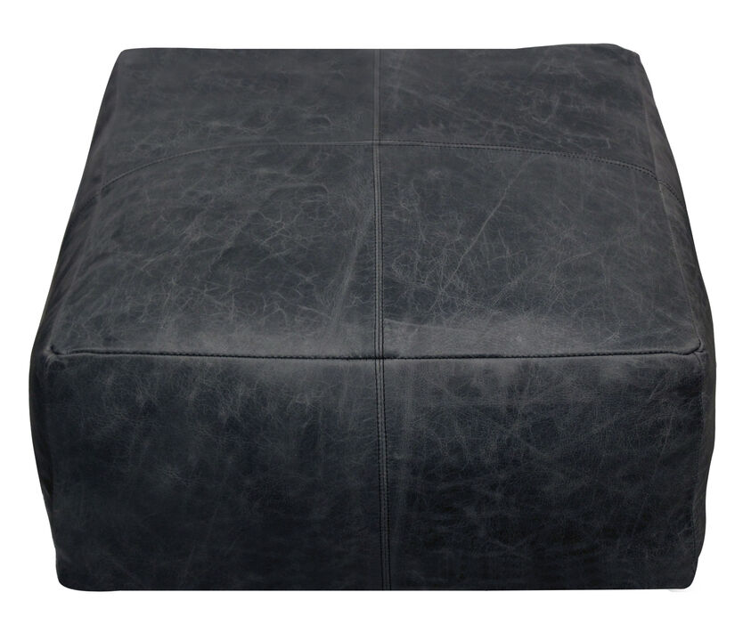 Hivvago 22 Inch Black Distressed Leather Pouf Ottoman