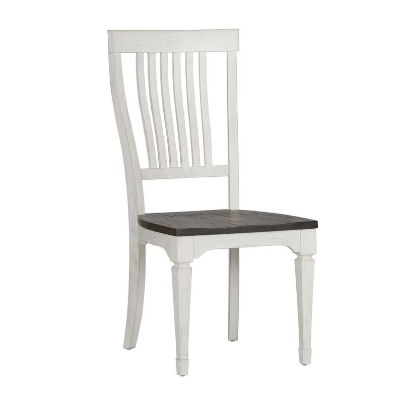 Liberty Furniture Allyson Park Slat Back Side Chair (RTA) in Wirebrushed White w/ Charcoal Top image number 0
