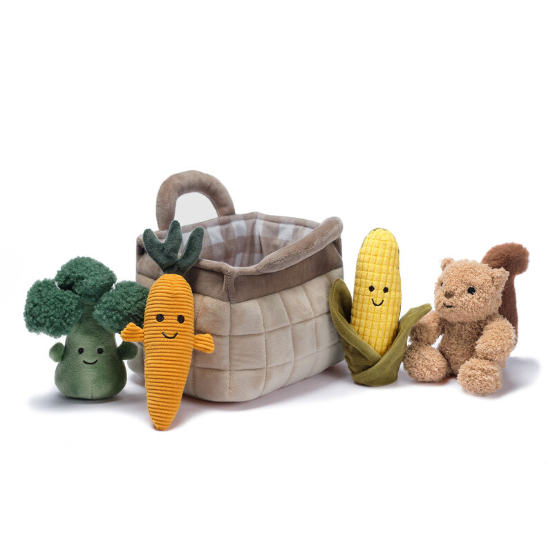 Lambs & Ivy Plush Veggie Basket Play Set with Interactive Stuffed Vegetable Toys