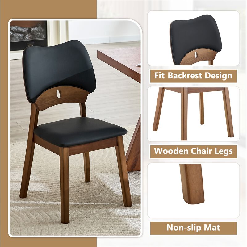Whisen 2-Pack Solid Wood Dining Chairs with Hollow Out Backrest, PU Leather Upholstered Chairs for Dining Room, Kitchen, Living Room image number 5