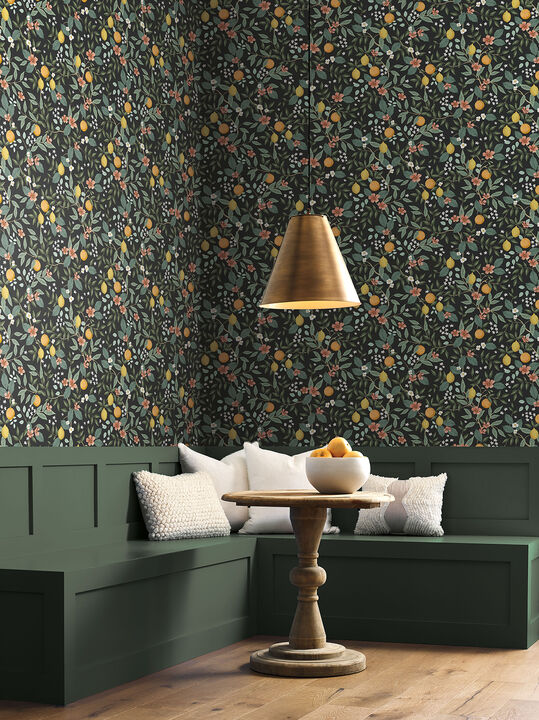Citrus Grove Black Peel & Stick Wallpaper