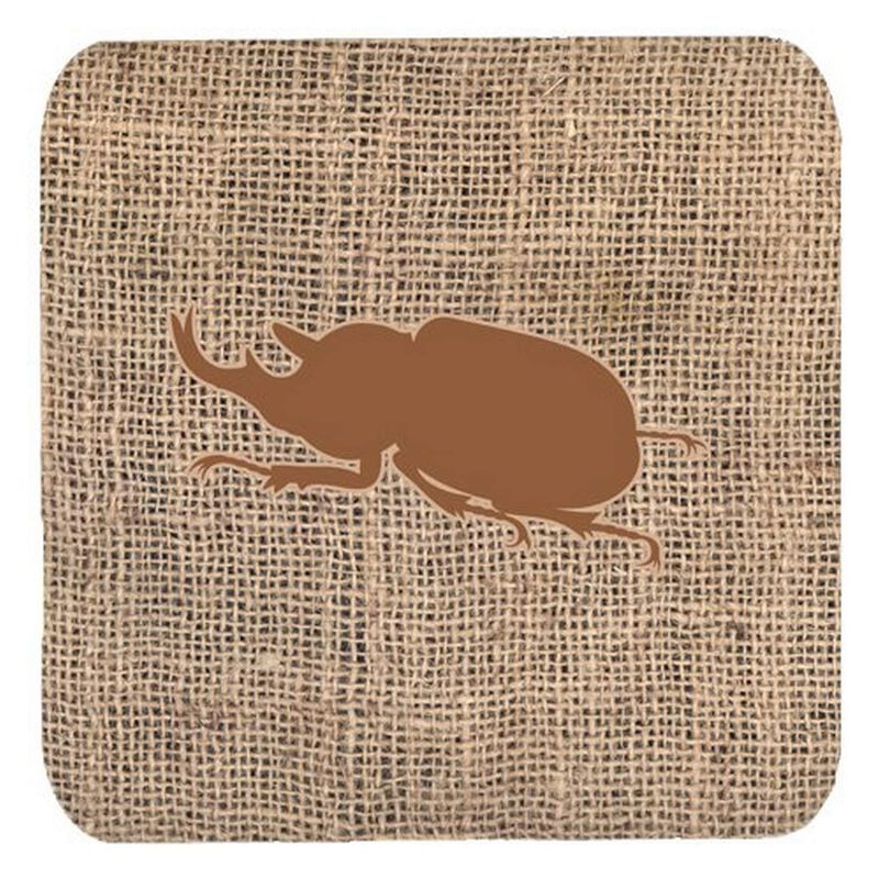Caroline's Treasures BB1064-BL-BN-FC Beetle Burlap and Brown Foam Coasters (Set of 4), 3.5 H x 3.5 W, Multicolor