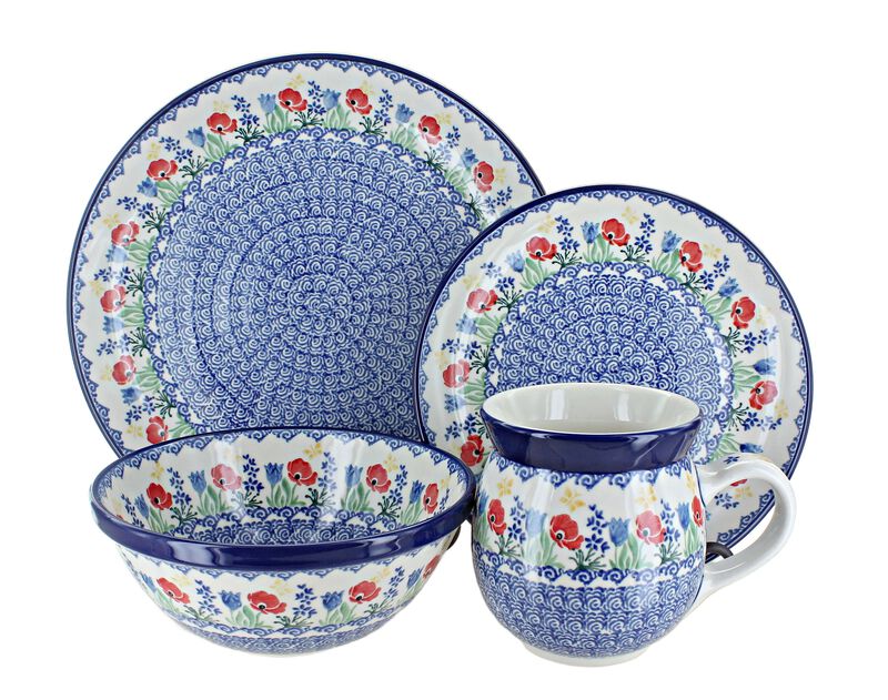 Blue Rose Polish Pottery Sapphire Fields 4 Piece Place Setting - Service for 1