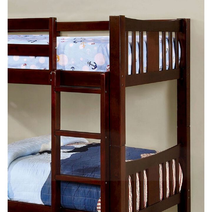 Wooden Full Over Full Bunk Bed in Dark Walnut
