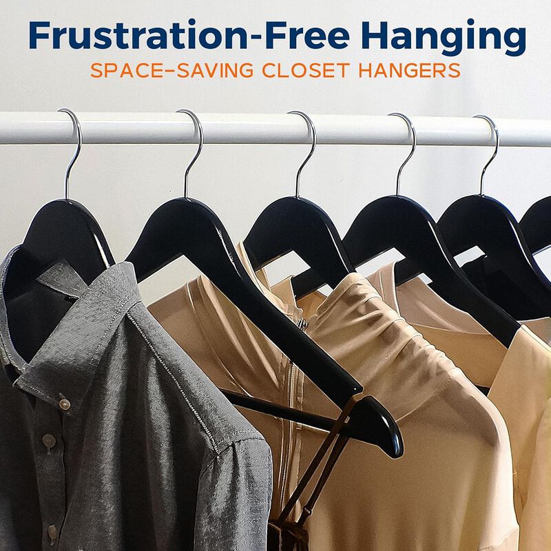 Wooden Clothes Hangers - 10 Pack, Durable, Non-Slip, Space-Saving Hangers for Dresses, Coats, and More, Holds Up to 10 lbs with 360&deg; Swivel Hook, Black Finish