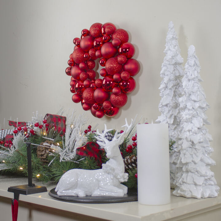 Red Hot 3-Finish Shatterproof Ball Christmas Wreath - 13-Inch  Unlit