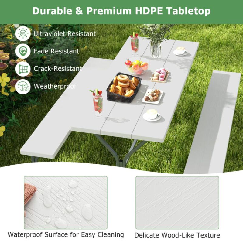 Hivvago Picnic Table Bench Set with HDPE Tabletop for 8 Person