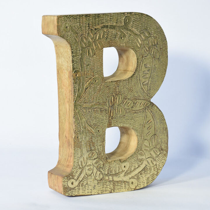 Vintage Natural Gold Handmade Eco-Friendly "B" Alphabet Letter Block For Wall Mount & Table Top Décor