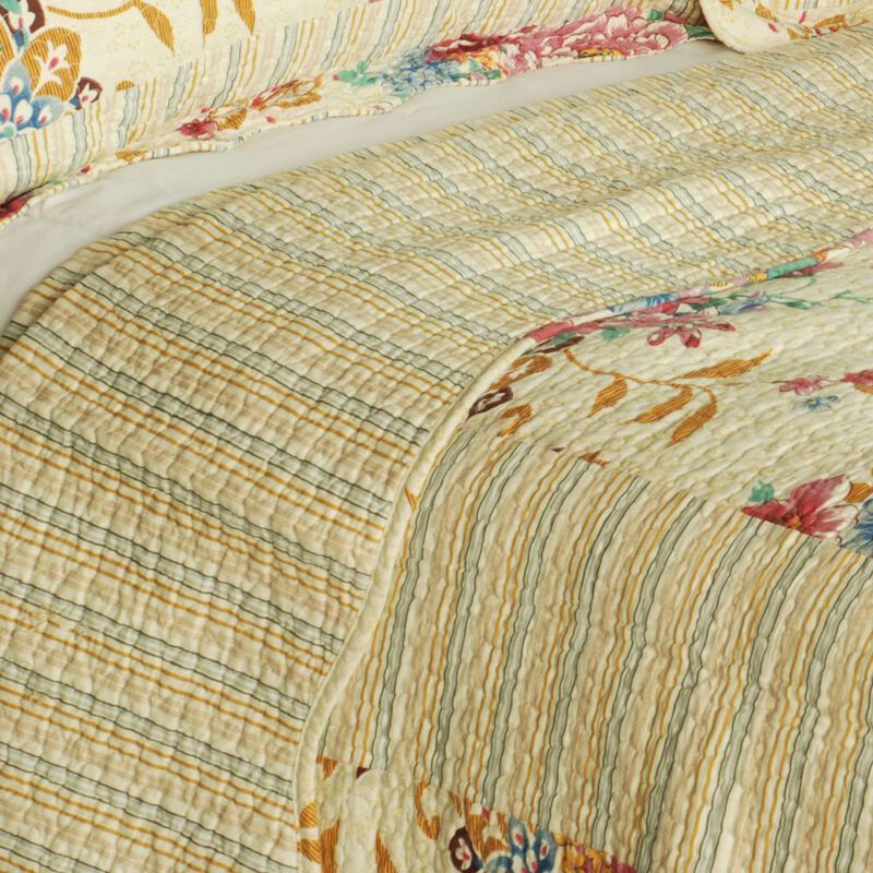 Queen Size Cotton 3-Piece Vermicelli Quilted Printed Quilt Set with Shams image number 3