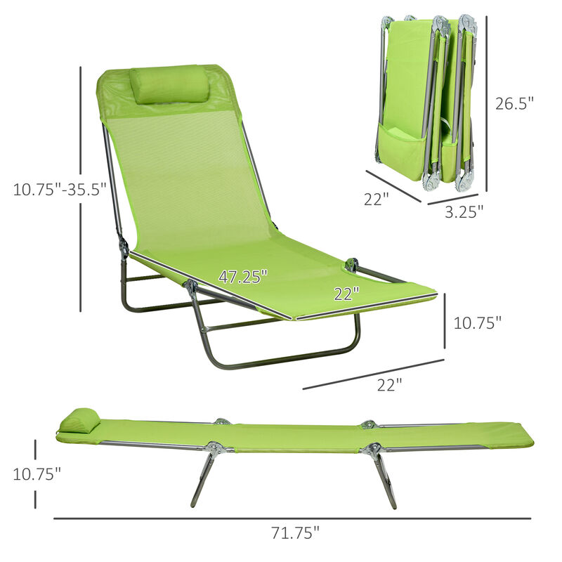 Outsunny Folding Chaise Lounge Pool Chairs, Outdoor Sun Tanning Chairs with Pillow, Reclining Back, Steel Frame & Breathable Mesh for Beach, Yard, Patio, Green