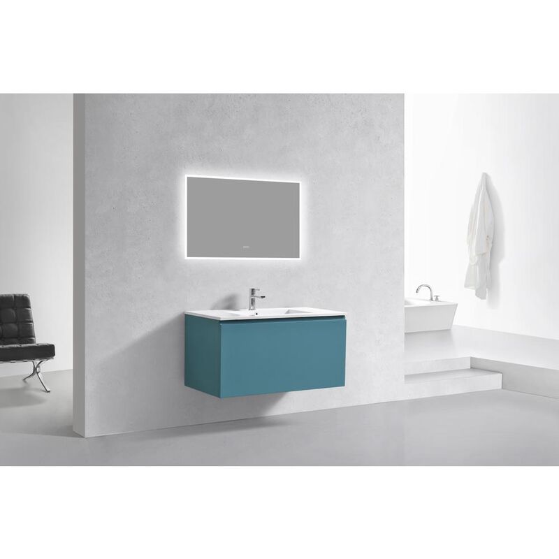Kubebath Balli 40'' Wall Mount Modern Bathroom Vanity in Teal Green Finish