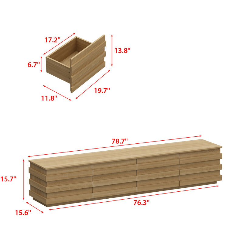 FUFU&GAGA Modern Walnut Wood Grain TV Stand with 4 Drawers (78.7" W x 15.6" D x 15.7" H), Walnut