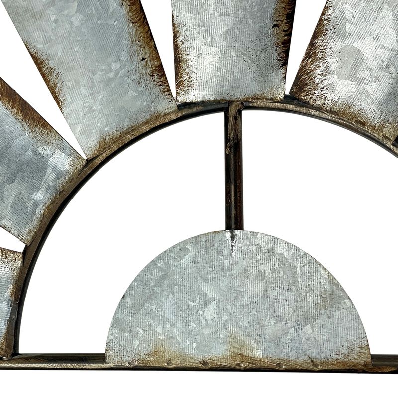 Distressed Rustic Galvanized Metal Half Moon Windmill Wall Art Sculpture image number 2