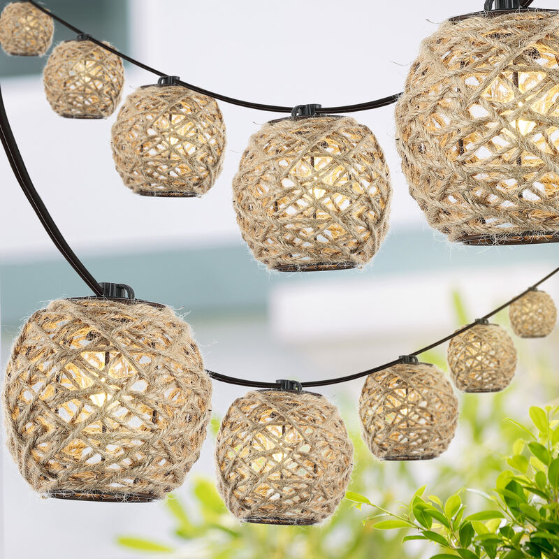 Oahu Light Indoor/Outdoor Rustic Coastal Incandescent C7 Globe Hemp Rope Shaded String Lights