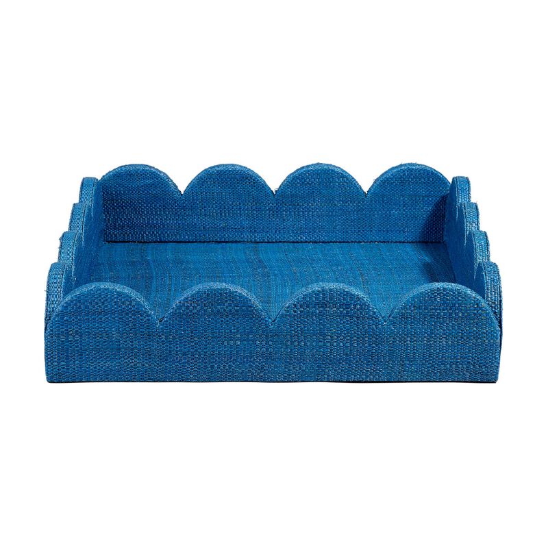 Rori Decorative Accessory Tray, Scalloped Edge 15 Inch Blue Raffia image number 2