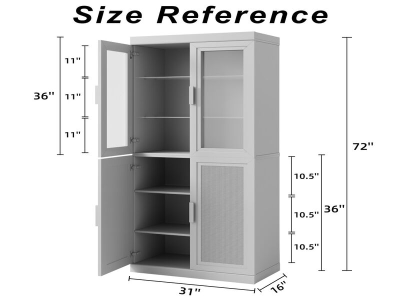 Simple Glass Cabinet Door Decoration Storage Cabinet Combination Cabinet with 6-Story Shelves
