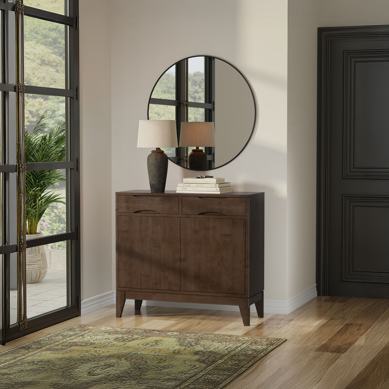 Harper SOLID HARDWOOD 40 inch Wide Mid Century Modern Entryway Storage Cabinet in Walnut Brown image number 2
