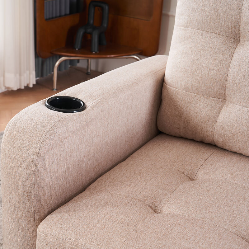 Upholstered Armchair with Storage Ottoman and Cup Holders for Cozy Seating